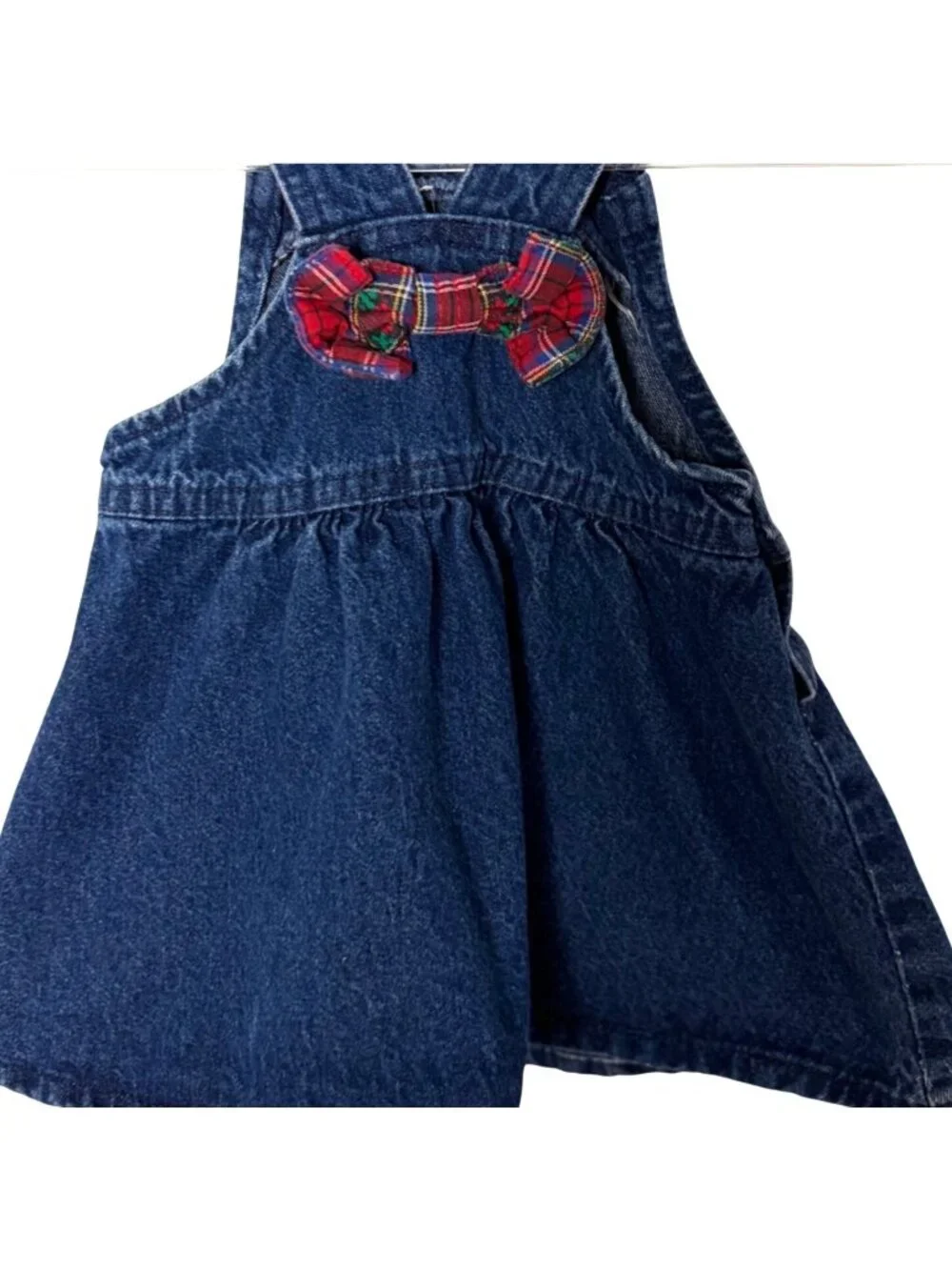 Vintage OshKosh BGosh Denim Overall Vestbak Dress 18 Month Plaid Accents